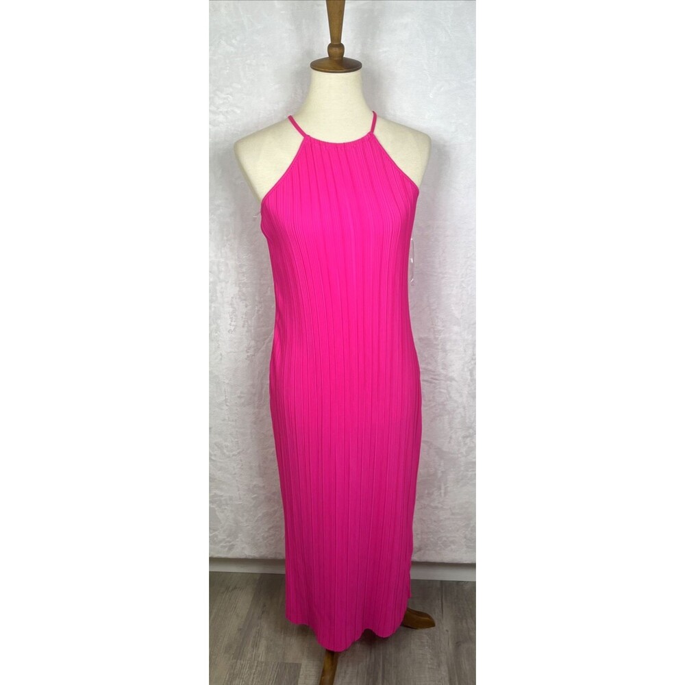 A New Day Pleated Dress Halter Style Hot Pink Junior's Size XS NEW